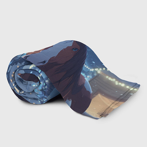 Плед Лошадь на фоне новогодней елки / 3D-Велсофт – фото 2