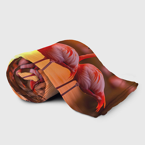 Плед Розовый закат с фламинго / 3D-Велсофт – фото 2