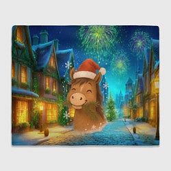 Плед флисовый Новогодняя лошадка жует елочные ветки, цвет: 3D-велсофт