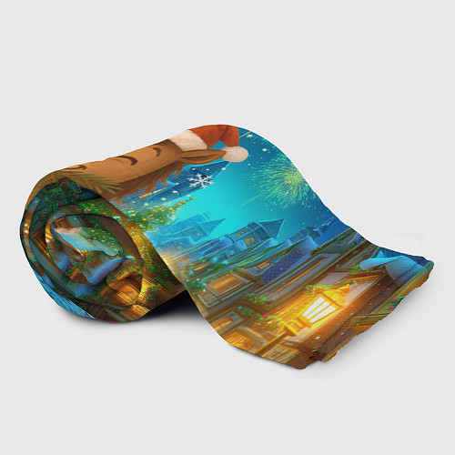 Плед Новогодняя лошадка жует елочные ветки / 3D-Велсофт – фото 2