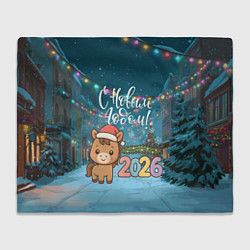 Плед флисовый Новогодняя лошадка 2026 год, цвет: 3D-велсофт