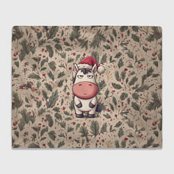 Плед флисовый Новогодняя лошадка на фоне елочных веток, цвет: 3D-велсофт