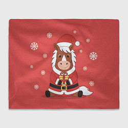 Плед флисовый Новогодняя лошадка с подарком, цвет: 3D-велсофт