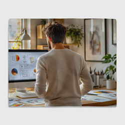 Плед флисовый Креативный процесс дизайнер за работой, цвет: 3D-велсофт