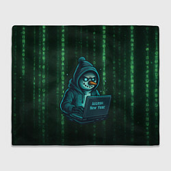 Плед флисовый Снеговик - хакер взламывает Новый год, цвет: 3D-велсофт