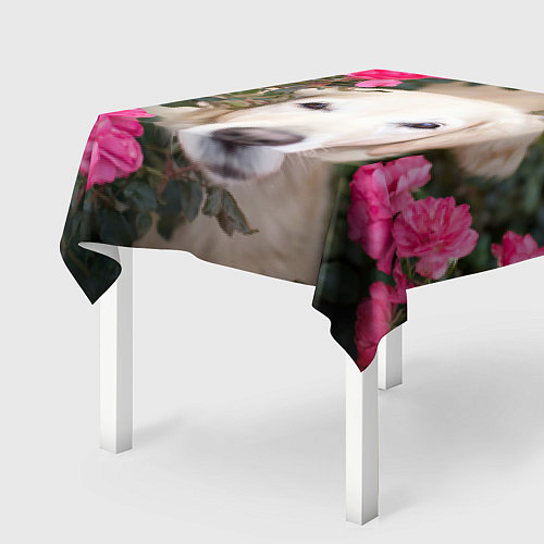 Скатерть для стола Песик в розах / 3D-принт – фото 2