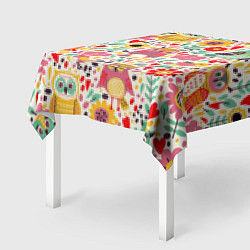 Скатерть для стола Красочные совы и цветы, цвет: 3D-принт — фото 2