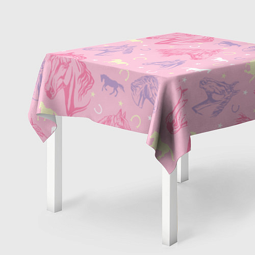 Скатерть для стола Лошади на розовом фоне / 3D-принт – фото 2