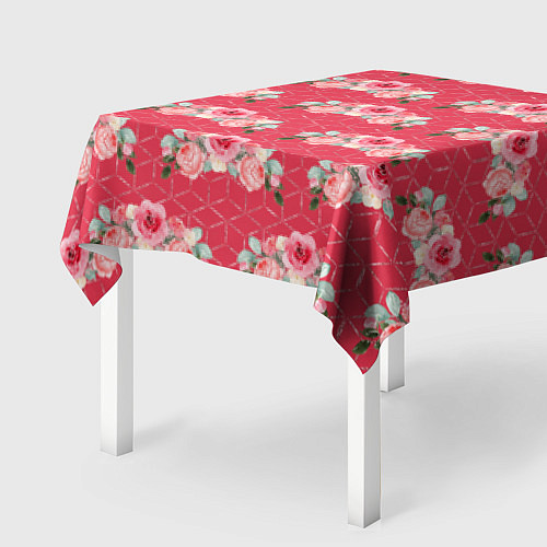 Скатерть для стола Красные розы паттерн / 3D-принт – фото 2