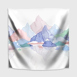 Скатерть для стола Разноцветные пастельные оттенки гор в отражении во, цвет: 3D-принт