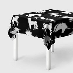 Скатерть для стола Белые единороги на черном фоне, цвет: 3D-принт — фото 2