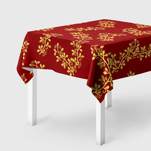 Скатерть для стола Золотые веточки на ярко красном фоне / 3D-принт – фото 2