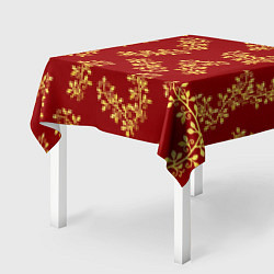 Скатерть для стола Золотые веточки на ярко красном фоне, цвет: 3D-принт — фото 2
