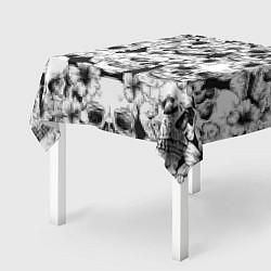 Скатерть для стола Чёрно белые черепа и маки, цвет: 3D-принт — фото 2