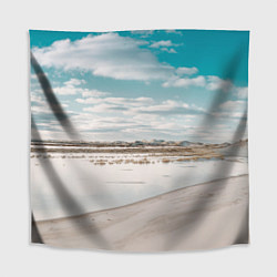 Скатерть для стола Песочный пляж и водоём - Белый, цвет: 3D-принт