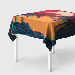 Скатерть для стола Пальмы и пляж на закате с помехами VHS ретро дизай, цвет: 3D-принт — фото 2