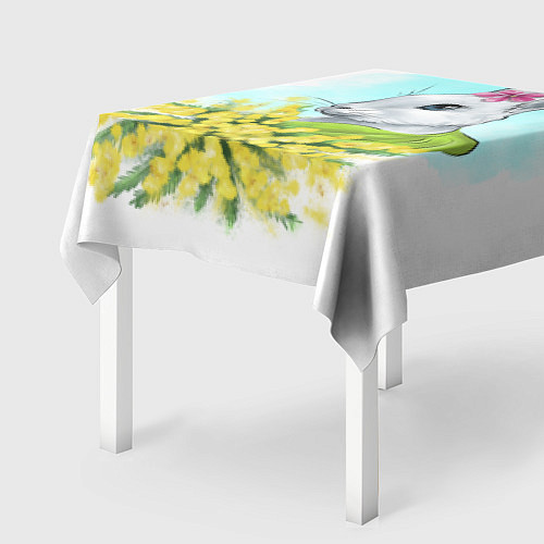 Скатерть для стола Весенний кролик с букетом цветов / 3D-принт – фото 2