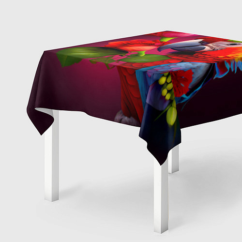 Скатерть для стола Попугай ара с цветами / 3D-принт – фото 2