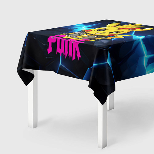 Скатерть для стола Пикачу панк на фоне синего разлома / 3D-принт – фото 2