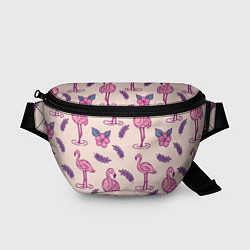 Поясная сумка Фламинго: розовый мотив, цвет: 3D-принт