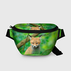 Поясная сумка Лисенок в зеленом лесу, цвет: 3D-принт