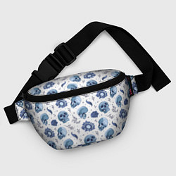 Поясная сумка Узор Голубые черепа с цветами, цвет: 3D-принт — фото 2