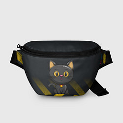 Поясная сумка Черный кот желтые полосы, цвет: 3D-принт