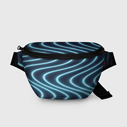 Поясная сумка Неоновый свет Волны голубые на темном фоне, цвет: 3D-принт