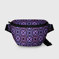 Поясная сумка Розово-фиолетовый цветочный орнамент на черном, цвет: 3D-принт