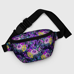 Поясная сумка Цветы Жёлто-Фиолетовые, цвет: 3D-принт — фото 2