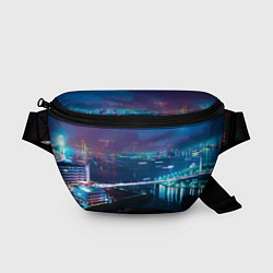 Поясная сумка Неоновый город и мост - Синий, цвет: 3D-принт