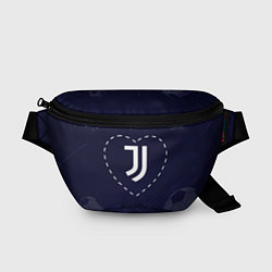 Поясная сумка Лого Juventus в сердечке на фоне мячей, цвет: 3D-принт