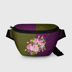 Поясная сумка Нежные Розы на темном фоне, цвет: 3D-принт