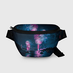 Поясная сумка Неоновый салют над рекой ночью - Синий, цвет: 3D-принт