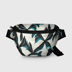 Поясная сумка Листья тропические тёмно-синие, цвет: 3D-принт