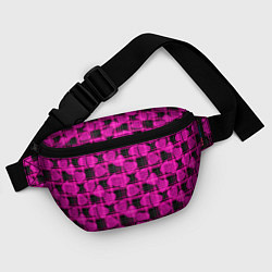 Поясная сумка Black and pink hearts pattern on checkered, цвет: 3D-принт — фото 2