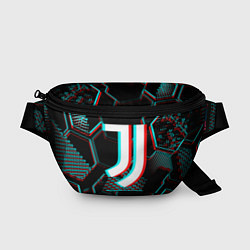 Поясная сумка Juventus FC в стиле glitch на темном фоне, цвет: 3D-принт