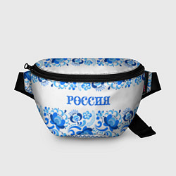 Поясная сумка РОССИЯ голубой узор, цвет: 3D-принт