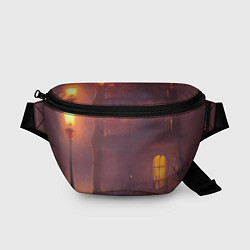 Поясная сумка Викторианский дом и старые фонари с тыквами в пурп, цвет: 3D-принт