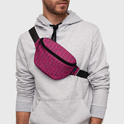 Поясная сумка Малиновый полосатый узор с цветами анемонов, цвет: 3D-принт — фото 2
