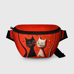 Поясная сумка Влюблённые кошки на красном фоне, цвет: 3D-принт