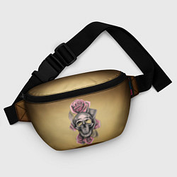 Поясная сумка Череп в пыльно-розовых цветах, цвет: 3D-принт — фото 2
