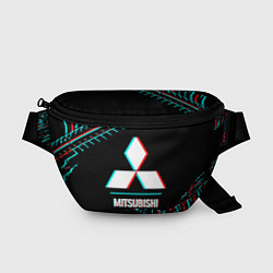 Поясная сумка Значок Mitsubishi в стиле glitch на темном фоне, цвет: 3D-принт