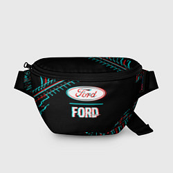 Поясная сумка Значок Ford в стиле glitch на темном фоне