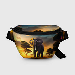 Поясная сумка Слон и рассвет в саванне, цвет: 3D-принт