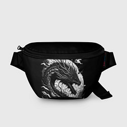 Поясная сумка Черно-белый дракон и волны, цвет: 3D-принт