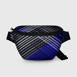 Поясная сумка Белые и серые полосы на синем фоне, цвет: 3D-принт