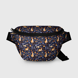 Поясная сумка Оранжевые зайчики в траве на синем фоне, цвет: 3D-принт