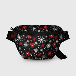 Поясная сумка Белые и красные снежинки на черном фоне - нейросет, цвет: 3D-принт