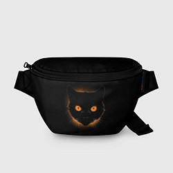 Поясная сумка Портрет черного кота в оранжевом свечении, цвет: 3D-принт